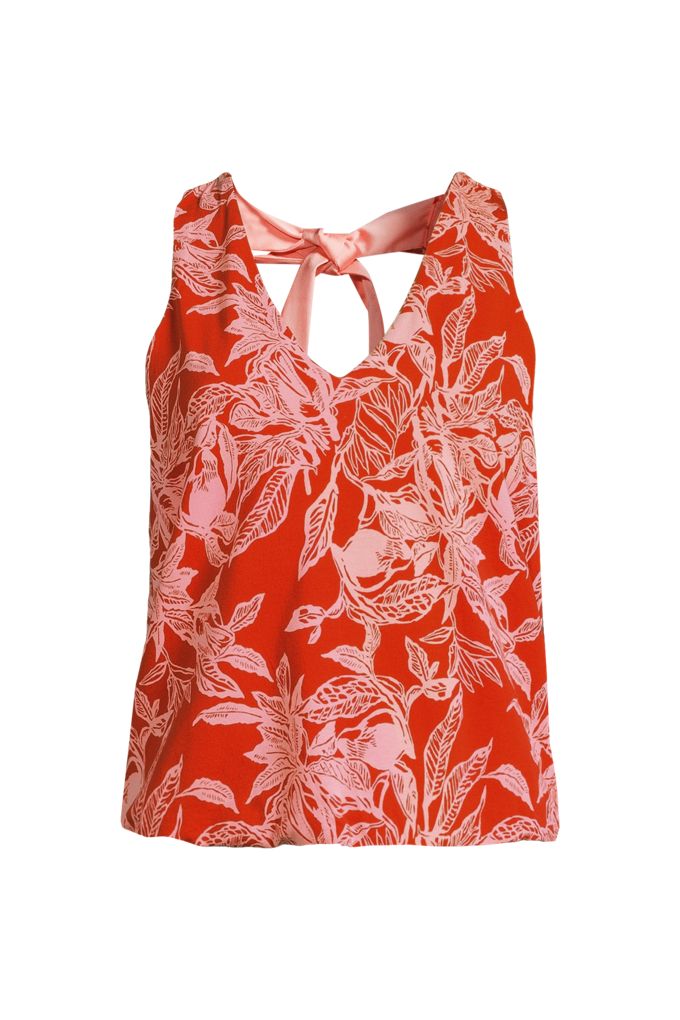 Lands' End Women's Plus Size Lightweight Jersey Blouson Vneck Tank In Orange