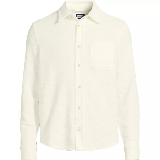 Men's Long Sleeve Knit Boucle Button Through Shirt - primary