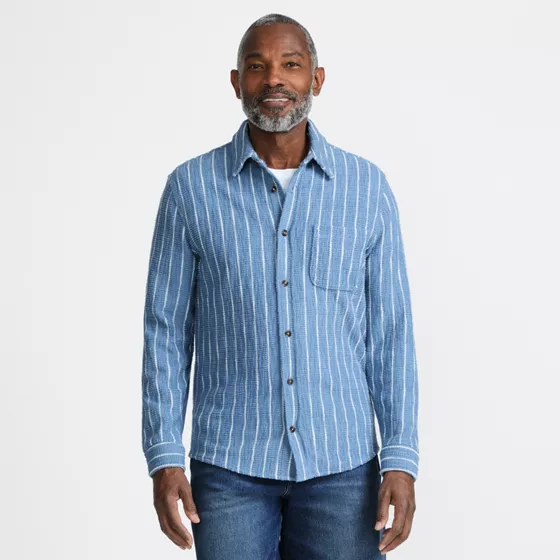 Men's Long Sleeve Knit Boucle Button Through Shirt - primary