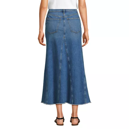 Women's Soft Denim Godet Midi Skirt, Back