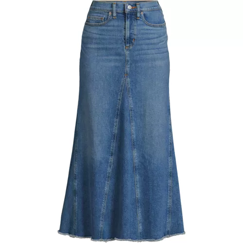 Women's Soft Denim Godet Midi Skirt, Front