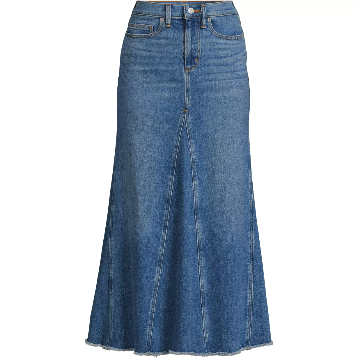 Women's Soft Denim Godet Midi Skirt