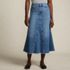 Women's Petite Soft Denim Godet Midi Skirt, Front