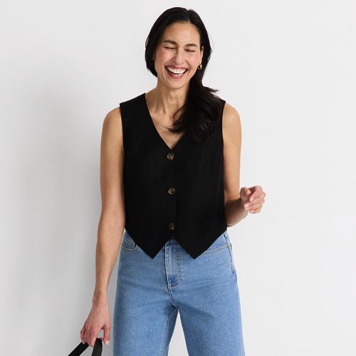 Women's Linen Blend Button Front Vest