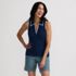 Women's Drapey Rib Sleeveless Johnny Collar Polo Shirt, Front
