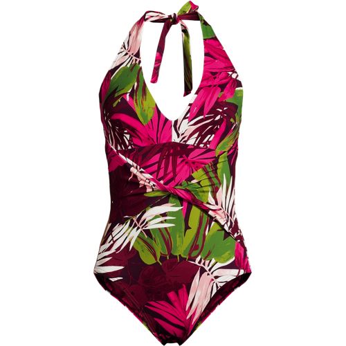 Sculpting Halter Neck High Leg Swimsuit, Women, size: 24, plus, Red, Spandex/Nylon-blend, by Lands' End