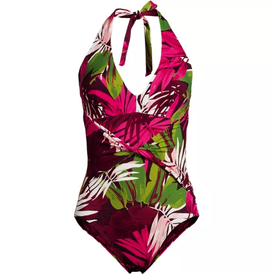 Women's Plus Size Sculpting Suit Plunge Halter High Leg One Piece Swimsuit - primary