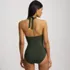 Women's Long Sculpting Suit Plunge Halter High Leg One Piece Swimsuit, Back