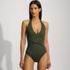 Women's Sculpting Suit Plunge Halter High Leg One Piece Swimsuit, Front