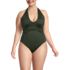 Women's Plus Size Sculpting Suit Plunge Halter High Leg One Piece Swimsuit, Front