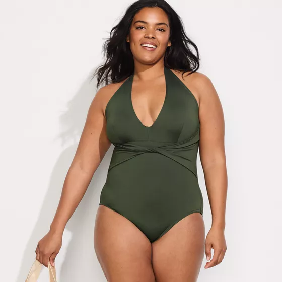 Women's Sculpting Suit Plunge Halter High Leg One Piece Swimsuit - primary