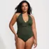Women's Plus Size Sculpting Suit Plunge Halter High Leg One Piece Swimsuit, Front