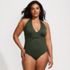 Women's Plus Size Sculpting Suit Plunge Halter High Leg One Piece Swimsuit, Front