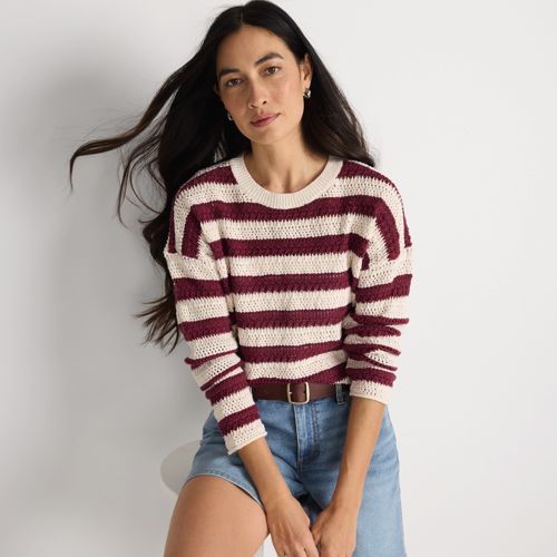 売れ筋商品|||ランズエンド ニット&セーター アウター レディース Women's Plus Size Aran Cable Crew Neck Sweater Light rose pink classic stripe Women's Aran Cable Crew Neck Sweater | Lands' End