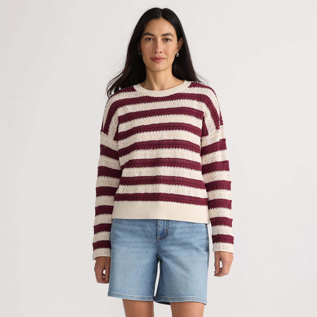 Women's Cotton Blend Pointelle Crew Neck Sweater