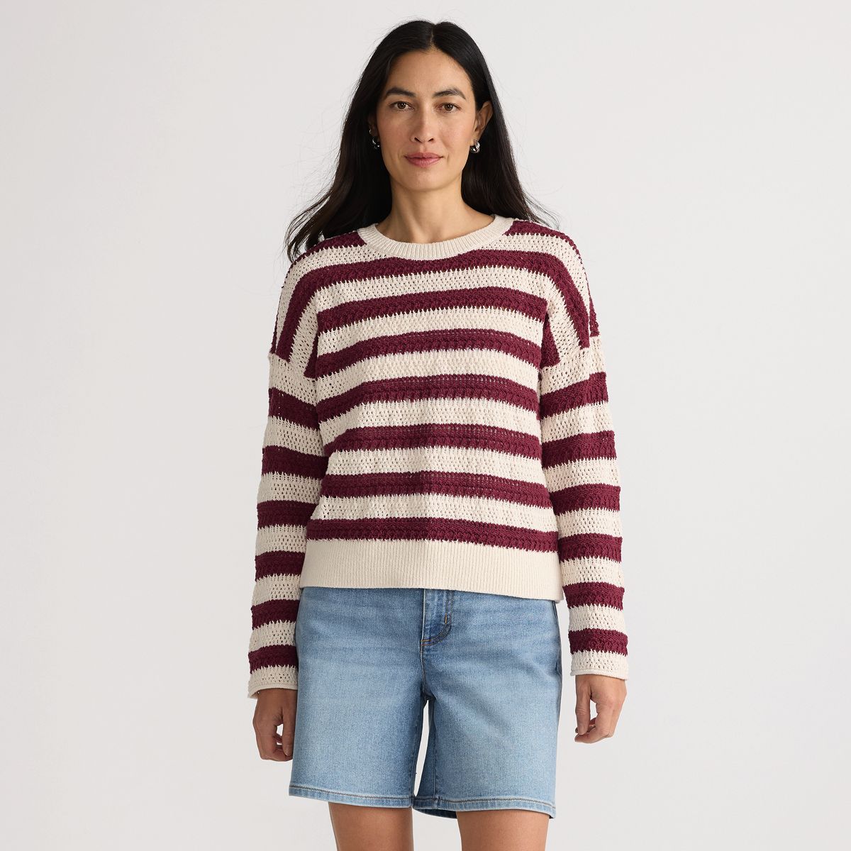 Women's Cotton Blend Pointelle Crew Neck Sweater