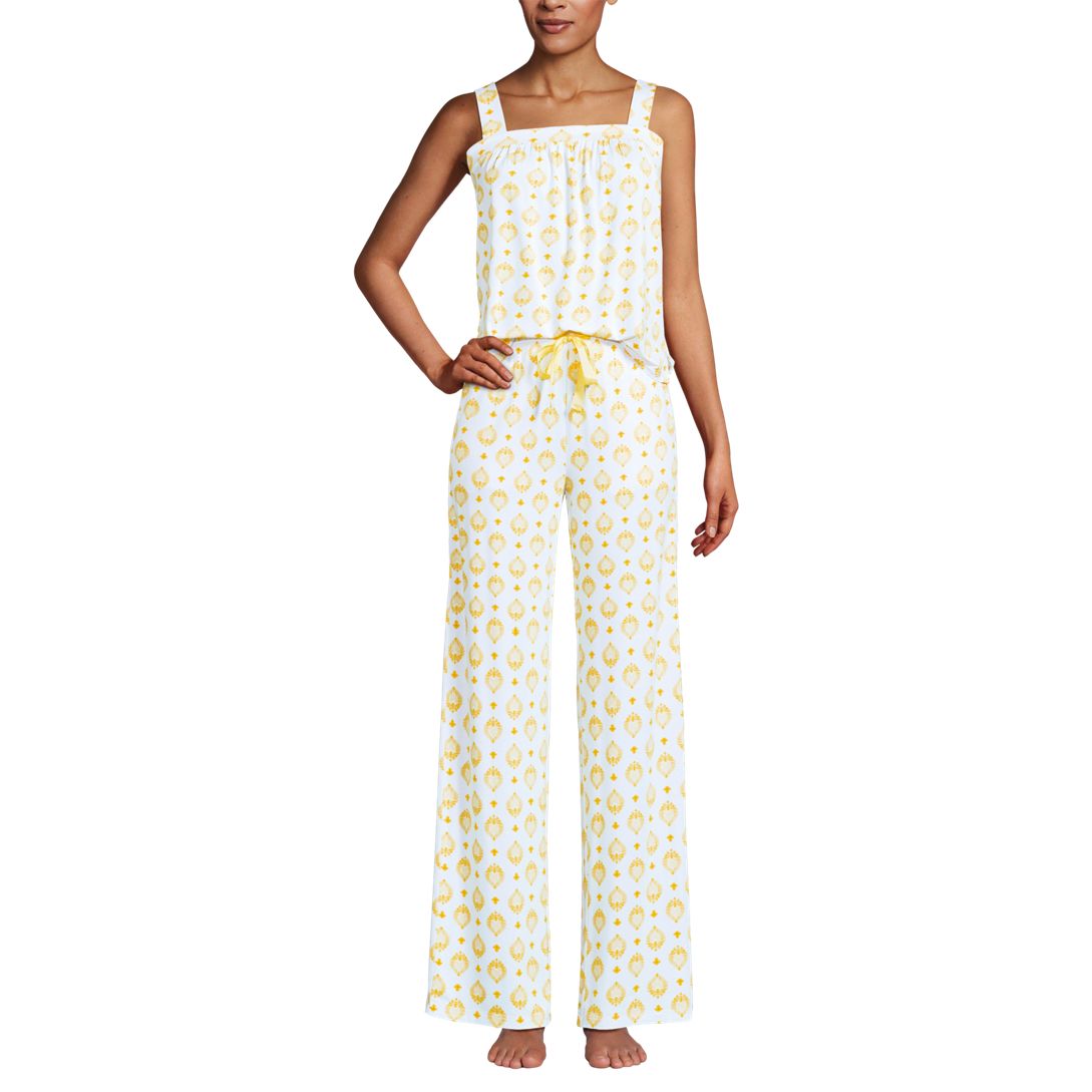 Women's Cooling 2 Piece Pajama Set - Sleeveless Square Neck Top and Pants