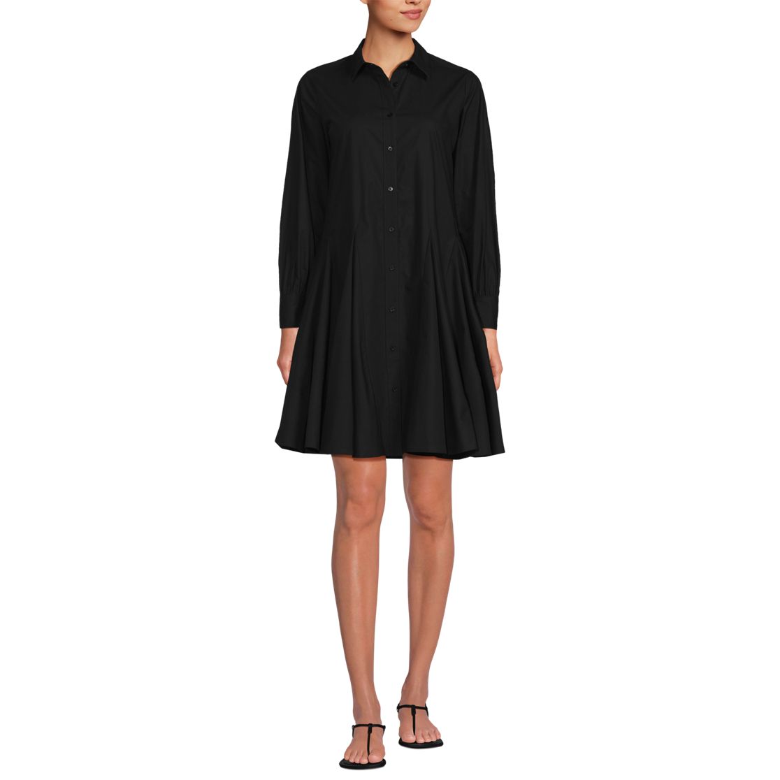 Women's Poplin Button Front Dress with Godets