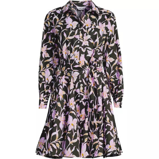 Women's Plus Size Poplin Button Front Dress with Godets - primary