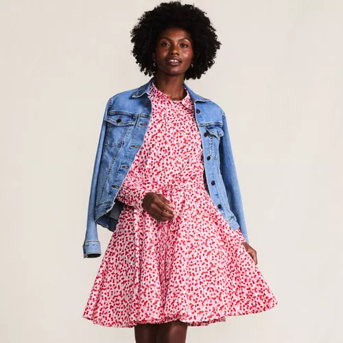 Women's Poplin Button Front Dress with Godets, alternative image