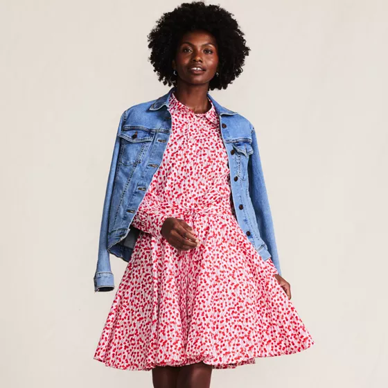 Women's Poplin Button Front Dress with Godets - primary