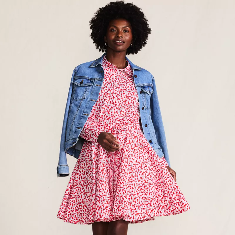 Women's Poplin Button Front Dress with Godets, alternative image