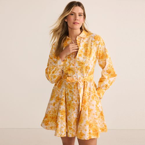 Women's Poplin Button Front Dress with Godets