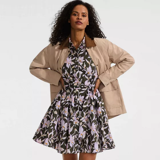 Women's Poplin Button Front Dress with Godets - primary