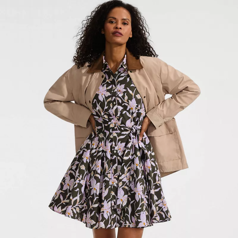 Women's Poplin Button Front Dress with Godets, alternative image