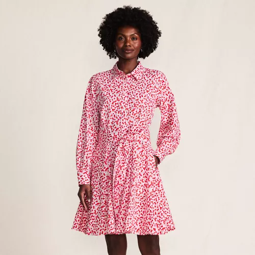 Women's Poplin Button Front Dress with Godets, Front