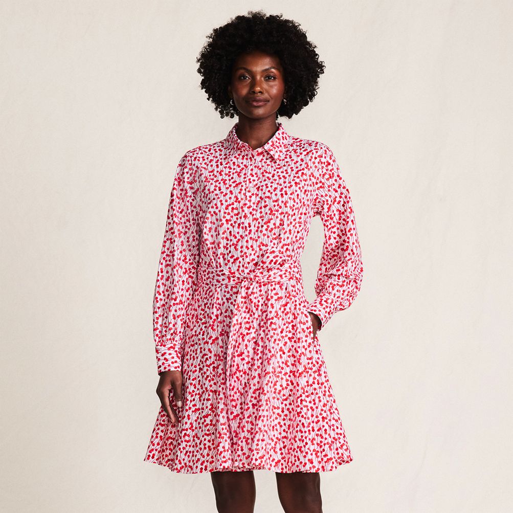 Women's Poplin Button Front Dress with Godets Lands' End