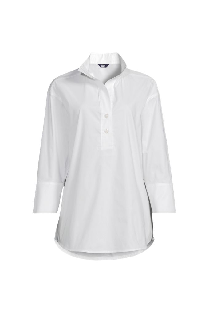 Lands' End Women's Plus Size Cooling Popover Oversized Tunic In White