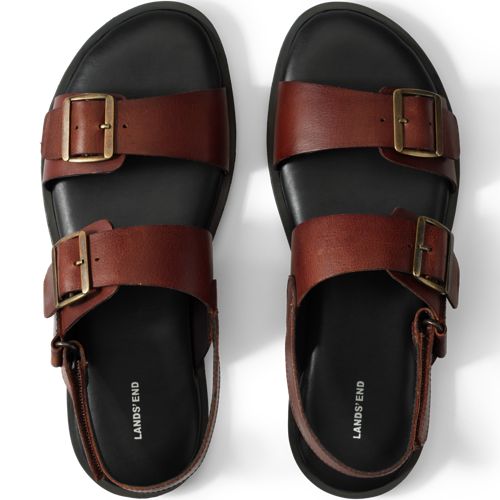  Lands' End Leder-sandalen Mit Schnallen Und Fersenriemen, Herren, Größe:41 Regular, Braun, Leder, By Lands' End 