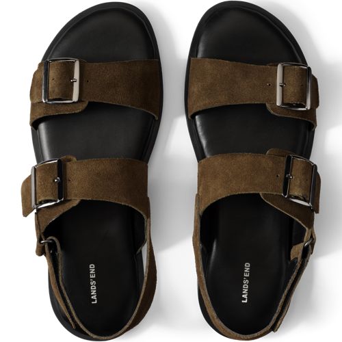  Lands' End Leder-sandalen Mit Schnallen Und Fersenriemen, Herren, Größe:41 Regular, Beige, Leder, By Lands' End 