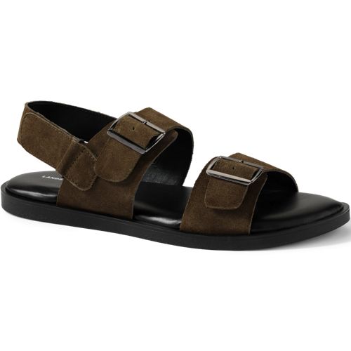 Double Buckle Slingback Sandals, Men, size: 7, regular, Misc, Leather, by Lands' End