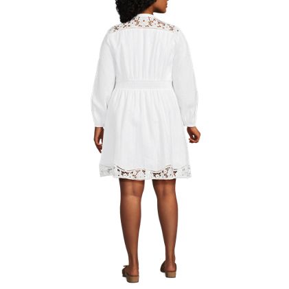 Women's Plus Size Long Sleeve Romantic Linen Above the Knee Shirt Dress - image 3