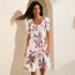 Women's Puff Sleeve Pleated Linen Knee Length Dress, alternative image