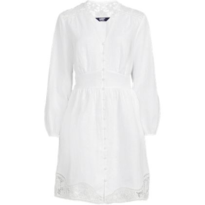 Women's Plus Size Long Sleeve Romantic Linen Above the Knee Shirt Dress - image 1