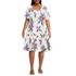 Women's Plus Size Puff Sleeve Pleated Linen Knee Length Dress, Front