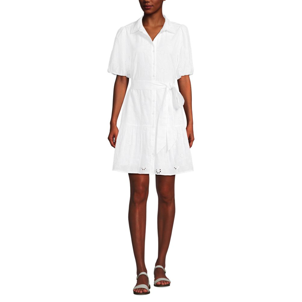Women's Elbow Sleeve Eyelet Knee Length Shirt Dress | Lands' End