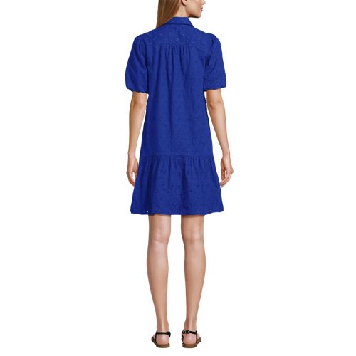 Women's Elbow Sleeve Eyelet Knee Length Shirt Dress, Back