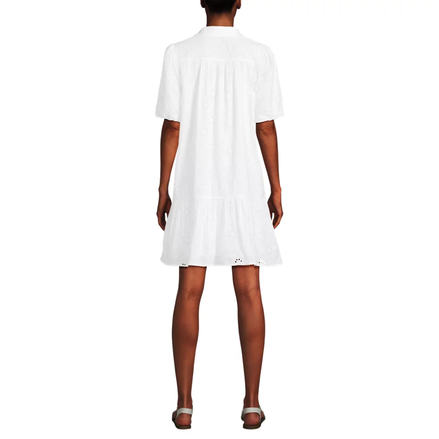 Women's Elbow Sleeve Eyelet Knee Length Shirt Dress view 3