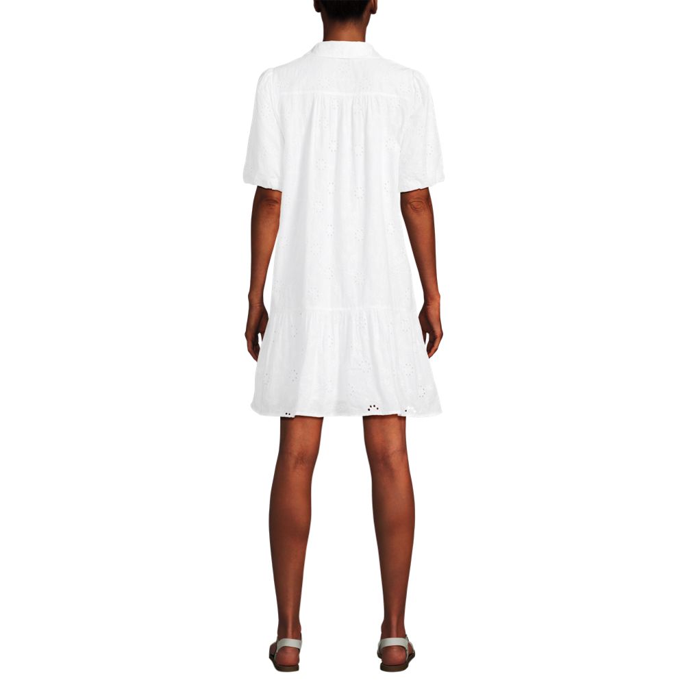 Women's Elbow Sleeve Eyelet Knee Length Shirt Dress | Lands' End