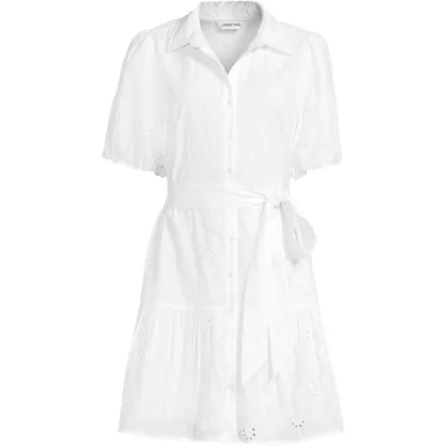 Women's Elbow Sleeve Eyelet Knee Length Shirt Dress | Lands' End