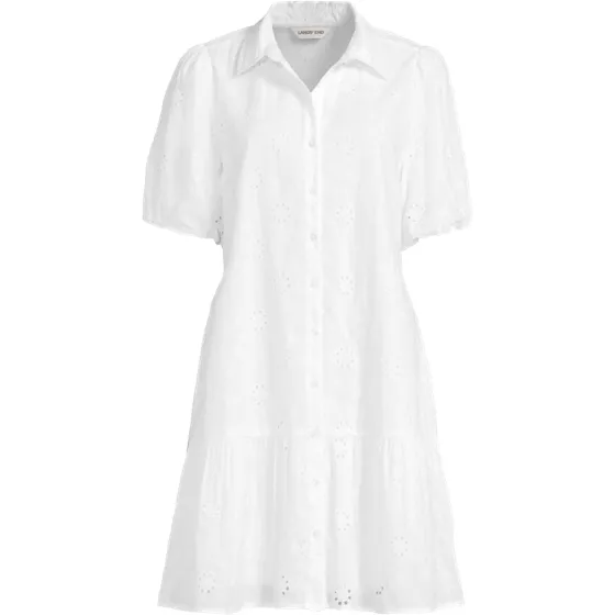 Women's Plus Size Elbow Sleeve Eyelet Knee Length Shirt Dress - primary