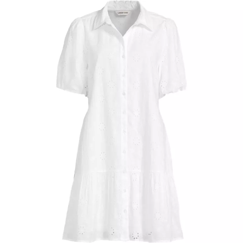 Women's Plus Size Elbow Sleeve Eyelet Knee Length Shirt Dress, Front