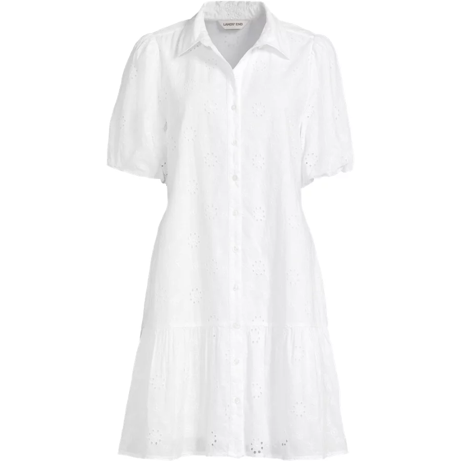 Women's Elbow Sleeve Eyelet Knee Length Shirt Dress view 5