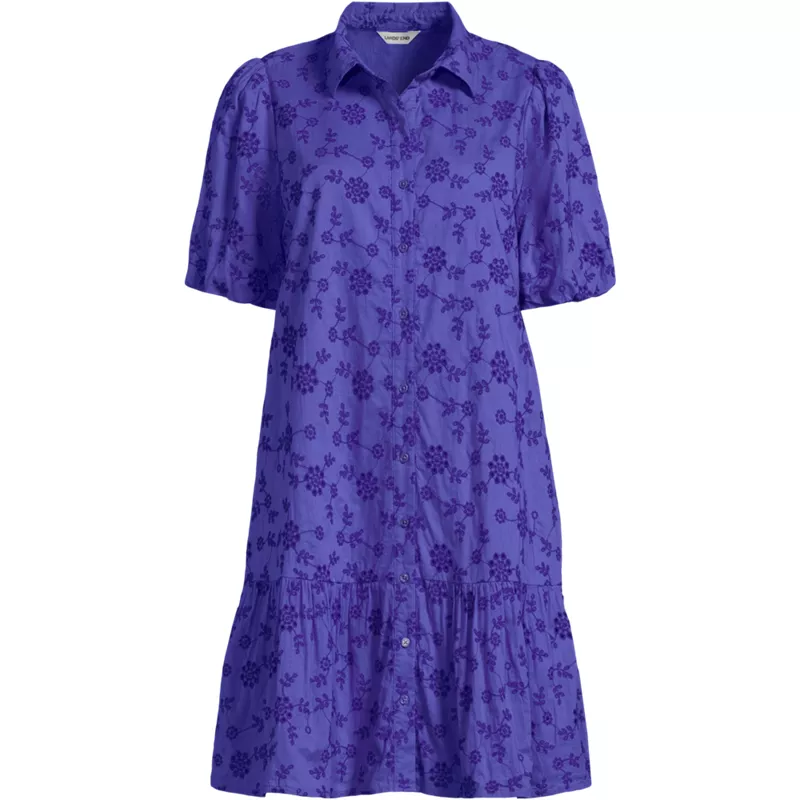 Women's Petite Elbow Sleeve Eyelet Knee Length Shirt Dress, Front