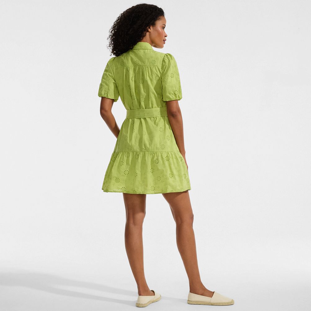 Women's Elbow Sleeve Eyelet Knee Length Shirt Dress | Lands' End