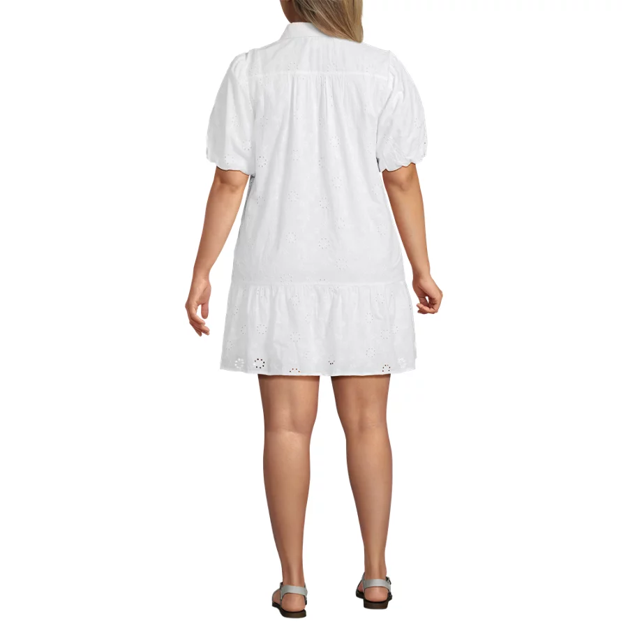 Women's Elbow Sleeve Eyelet Knee Length Shirt Dress view 7
